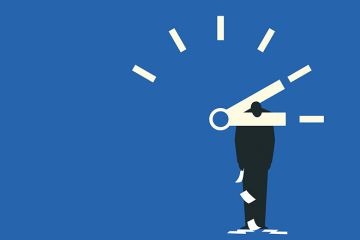 Illustration of office worker caught in clock hands Illustration of office worker caught in clock hands