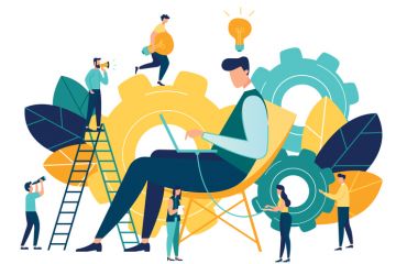 Drawing of lots of people collaborating Drawing of lots of people collaborating