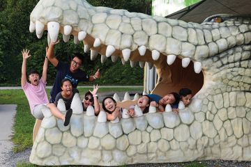 People inside giant crocodile People inside giant crocodile