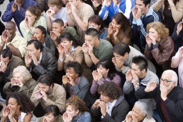 A crowd shouting