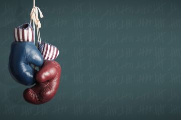 Boxing gloves with Republican and Democrat logos