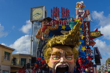Donald Trump parody on allegorical wagon during Viareggio Carnival, Italy Donald Trump parody on allegorical wagon during Viareggio Carnival, Italy