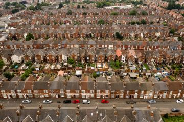 Doncaster, aerial view of rows of terraced houses