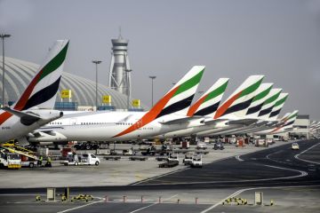 Emirates Airline aircraft tails at Dubai International