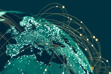 A map of Europe with links to elsewhere in the world, symbolising Horizon Europe association