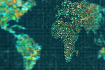 A map showing Europe and Africa with digital links
