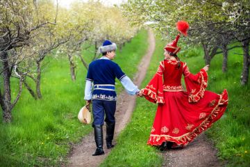 Kazakh couple in fairy tale dress
