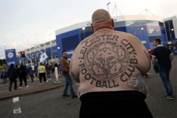 Shirtless football fan with Leicester City back tattoo Shirtless football fan with Leicester City back tattoo