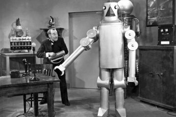 A robot helping a scientist, symbolising the use of AI A robot helping a scientist, symbolising the use of AI