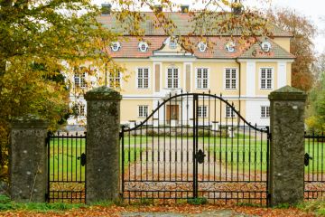Johannishus castle in southern Sweden as seen from outside the iron gates