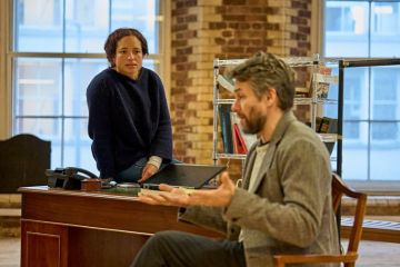 Georgia Landers (Quinn) and Julian Ovenden (Charles Nichols) in rehearsals for Power of Sail