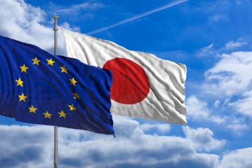 The flags of Japan and the European Union