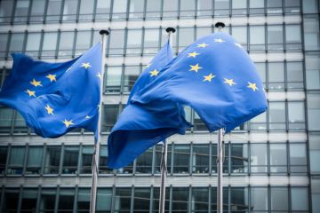 European flags in front of the European Commission headquarters in Brussels, Belgium