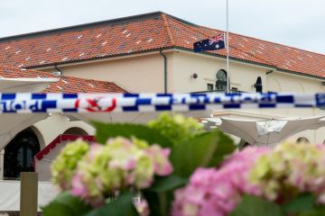 The Australian flag flies at half-mast outside the Bondi Pavilion in tribute to the victims of a terrorist attack on the Jewish community The Australian flag flies at half-mast outside the Bondi Pavilion in tribute to the victims of a terrorist attack on the Jewish community