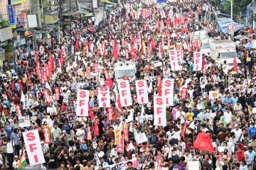 Demonstrators from various student groups, holding banners and flags, attend a protest rally in Kolkata to support the NEET protest organised by the ‘Cockroach Janata Party’ in Delhi and the demand for the resignation of India’s education minister. Demonstrators from various student groups, holding banners and flags, attend a protest rally in Kolkata to support the NEET protest organised by the ‘Cockroach Janata Party’ in Delhi and the demand for the resignation of India’s education minister.