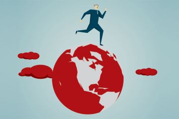 Globe-trotting businessperson (illustration) Globe-trotting businessperson (illustration)