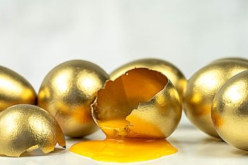 A broken golden egg, illustrating the bad effect of a commission departmental merger