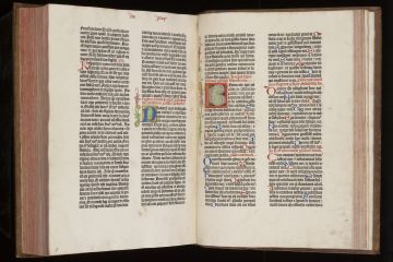 A copy of the Gutenberg Bible on display at the Cambridge University Library A copy of the Gutenberg Bible on display at the Cambridge University Library