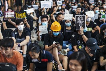 Woman in hard hat amid Hong Kong protest Woman in hard hat amid Hong Kong protest
