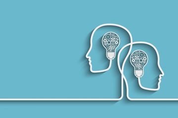 Heads and lightbulbs illustration