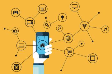 Illustration of person holding network-connected smartphone