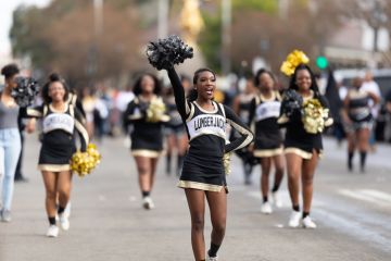  Bayou Classic Parade, Members of the Lumberjacks cheerleaders performing at the parade.