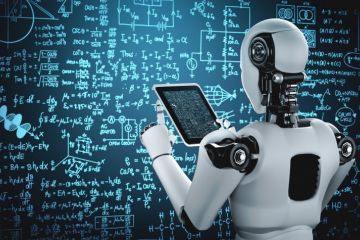 A robot uses a tablet A robot uses a tablet