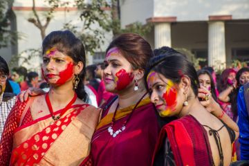 Students at the Rabindra bharati University Complex in Kolkata are all celebrating the Holi Festival. Students at the Rabindra bharati University Complex in Kolkata are all celebrating the Holi Festival.