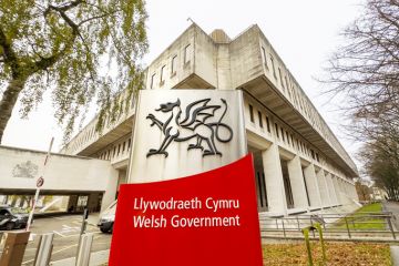 Sign outside the offices of the Welsh government
