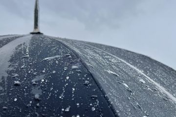 Close up of umbrella in the rain Close up of umbrella in the rain
