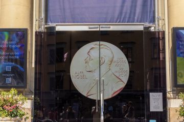 Entrance door to Nobel Prize Museum in Stockholm, Sweden