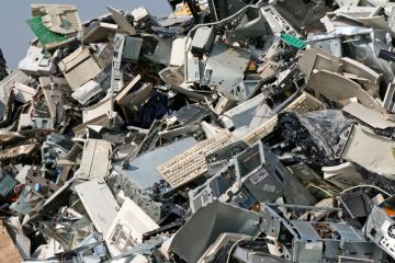 Heap of discarded computer parts in a dump