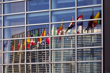 Flags near European Parliament Flags near European Parliament