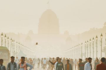 People walking on Kartavya Path, Rajpath Area in New Delhi, India  