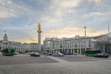 St. George Statue in freedom square in Tbilisi, Georgia