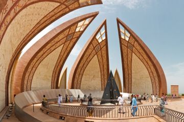 Tourists visit the Pakistan Monument. The monument represents Pakistan's progress as a developing country, its provinces and its territories.