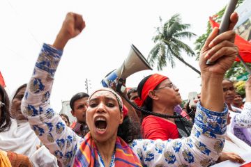 People in central Dhaka gather on the street to demonstrate for better workers rights in 2014. People in central Dhaka gather on the street to demonstrate for better workers rights in 2014.