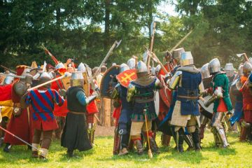 Re-enactment of medieval battle