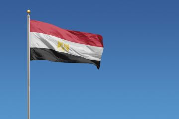 Egyptian flag in front of blue sky