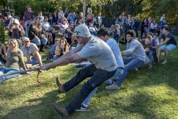 Tug of wars pitch teams against each other