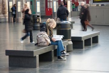Female student at Antwerp station Female student at Antwerp station