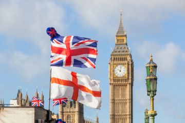 England, union flags at Westminster