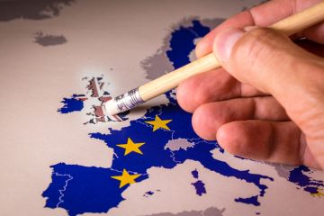 Brexit European Union Map with UK removed by pencil eraser