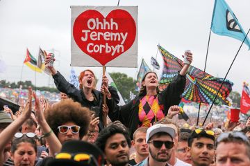 Jeremy Corbyn supporters at Glastonbury