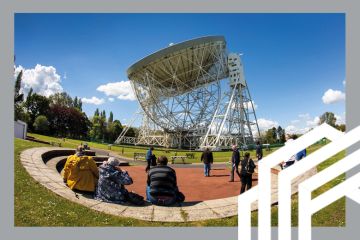 Visitors at Telescope Talk, beside Lovell Radio Telescope, University of Manchester, Jodrell Bank. Visitors at Telescope Talk, beside Lovell Radio Telescope, University of Manchester, Jodrell Bank.