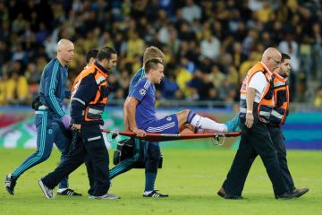 John Terry, Chelsea Football Club, carried off pitch on stretcher John Terry, Chelsea Football Club, carried off pitch on stretcher