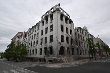 The badly damaged Faculty of Economics at Karazin Kharkiv National University