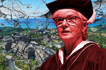 Montage of Karin Markides and aerial view of Okinawa Institute of Science and Technology campus buildings, with distressed texture Montage of Karin Markides and aerial view of Okinawa Institute of Science and Technology campus buildings, with distressed texture