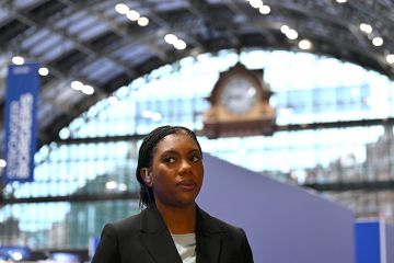 Kemi Badenoch, leader of the Conservative Party, during a media interview at the Conservative Party conference in Manchester, UK, on Tuesday, 7 October, 2025