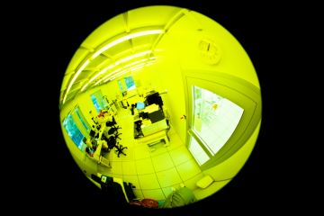 A fisheye view of a lab, symbolising open science